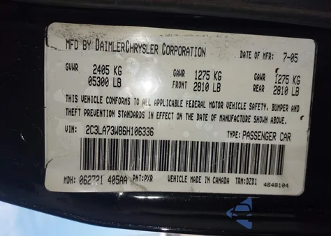 2006 Chrysler 300C Srt8 z USA, uszkodzony, nr VIN 2C3LA73W86H106336